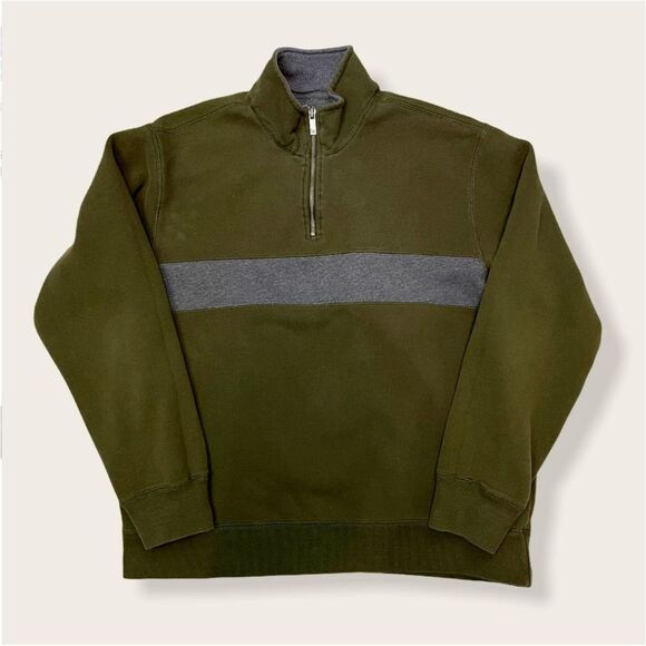 Eddie Bauer Other - Eddie Bauer Men's Sweater - Quarter Zip - Pull Over - Green/Gray Stripe - Size L